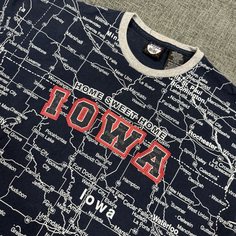 State Of Mine T Shirt Men's L Iowa Midwest Road Map Interstate‎ All Over Print